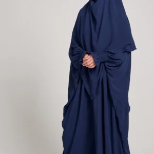 Premium Navy Blue Baggy Abaya with Two-Layer Khimar – CY Crush Lightweight Fabric