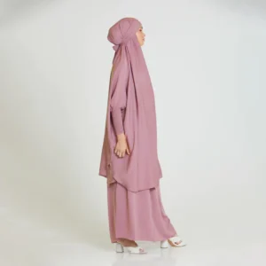Premium Two Piece Knee Length Jilbab Khimar and Skirt Light Pink with Noise Piece