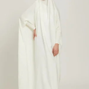 Premium Two Piece Knee Length Jilbab Khimar and Skirt Off White with Noise Piece