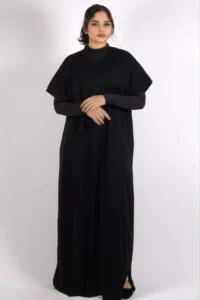 Inner Layering Half-Sleeve Dress / Slip – Black