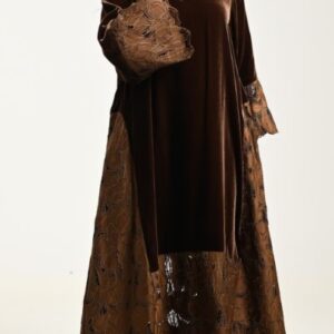 Guipure Lace Patchwork V Neck Velvet Maxi Dresses Kaftan