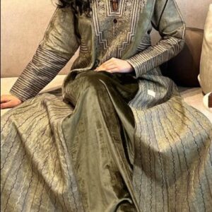 Tribal Printed Linen Stand Collar Velvet Kaftan Maxi Dresses