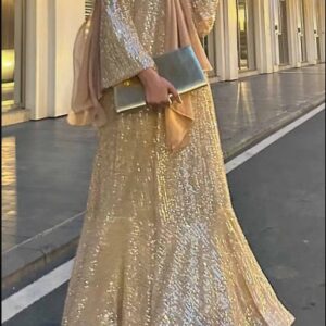 Glitter Sequins Long Sleeve Tiered Party Kaftan Maxi Dresses
