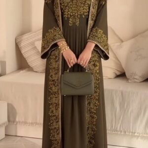 Embroidered Flare Sleeve Abaya Sleeveless Maxi Dresses 2pcs Set